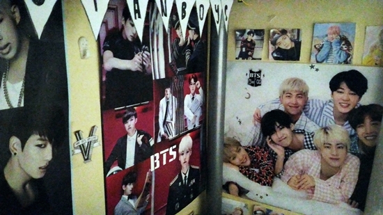 BTS bunting and posters in bed