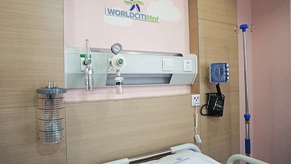 Each of the hospital beds are completely equipped for more efficient health care of the patient
