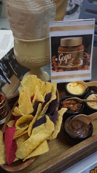 Nachos and Dips (Goya Double Hazelnut Spread is a delicious dip for nachos, yes!)