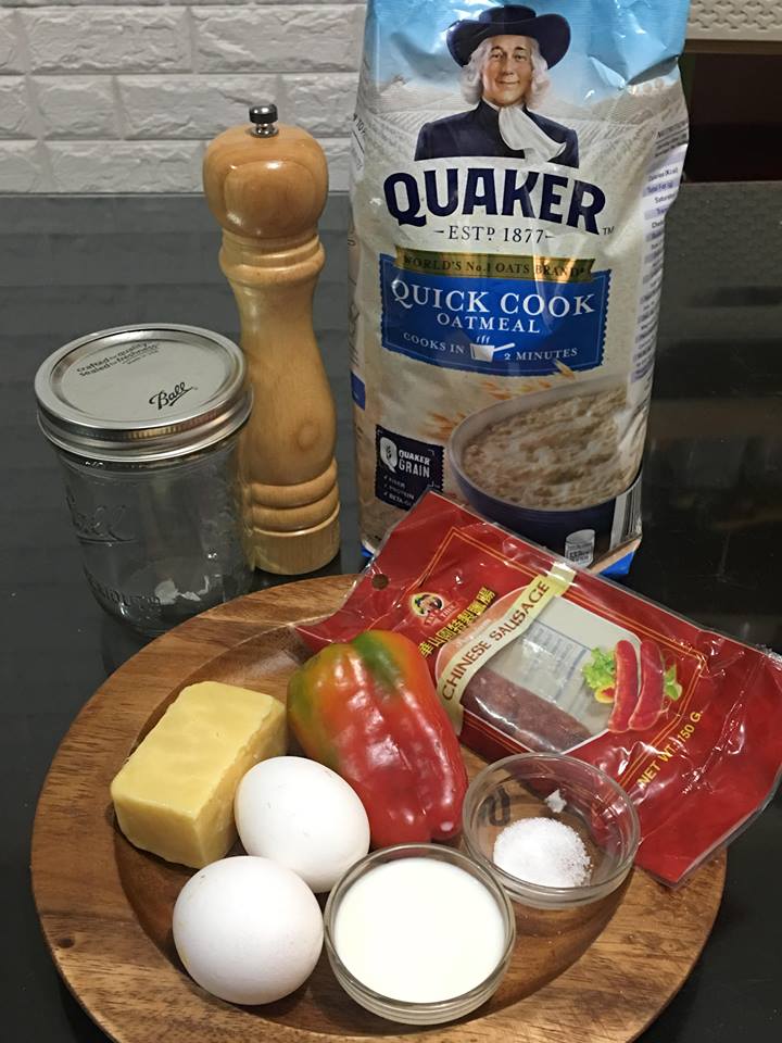 Ingredients for  Chorizo and cheese Quaker Oatsilog