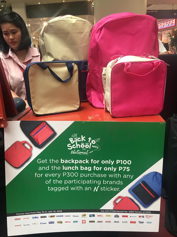 National Book Store Grand Back To School Fair May 2019 backpacks for P100