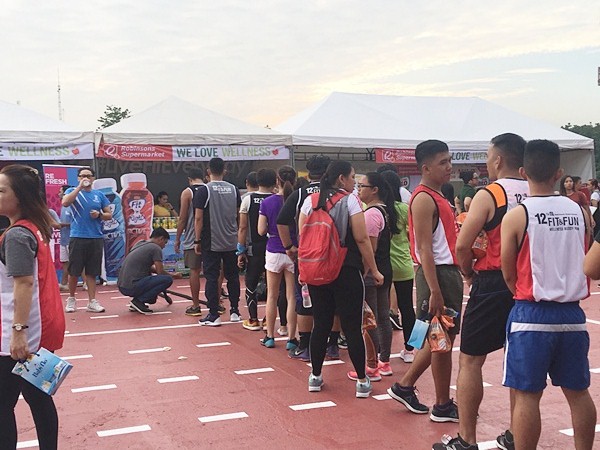 After the race, participants fell in line to get freebies from sponsor brands